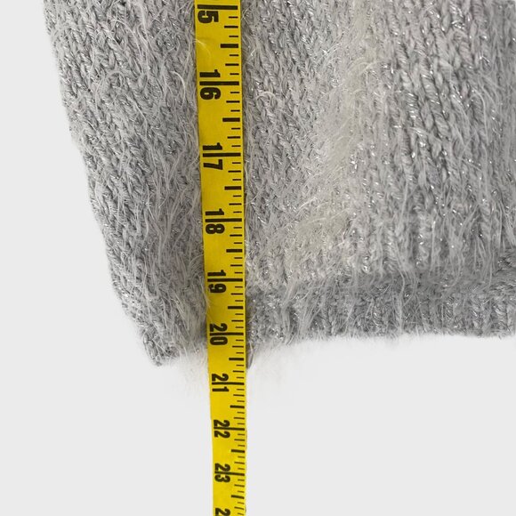 Abercrombie & Fitch Cropped Fuzzy Sweater Women's Medium Gray Metallic Pullover - Picture 11 of 11
